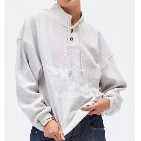 Boys Lie Athletics Cotton Henley Graphic Sweatshirt Light Grey - Picture 6 of 6